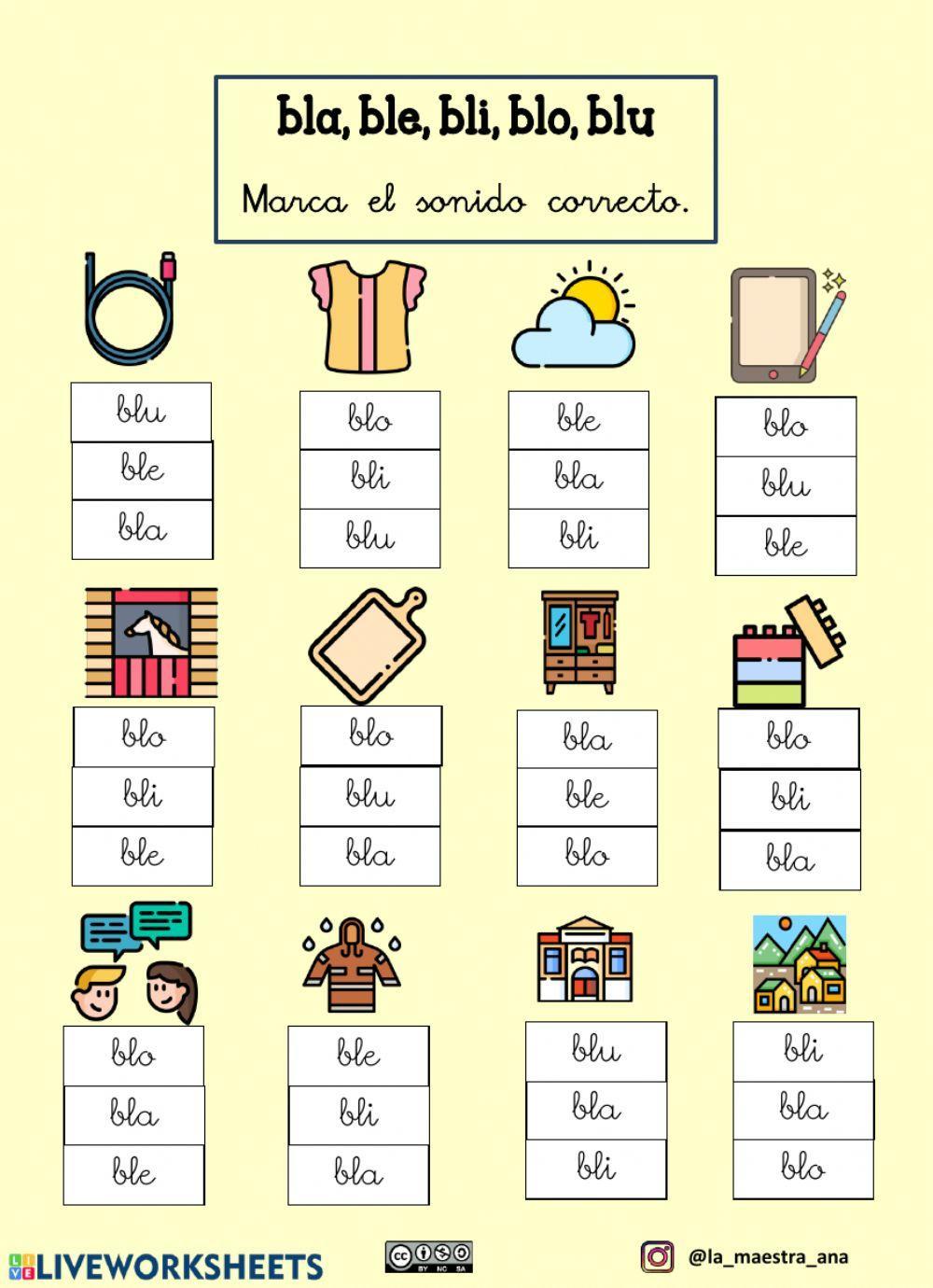 Trabadas Bla, Ble, Bli, Blo, Blu Worksheet Live Worksheets, 53 OFF