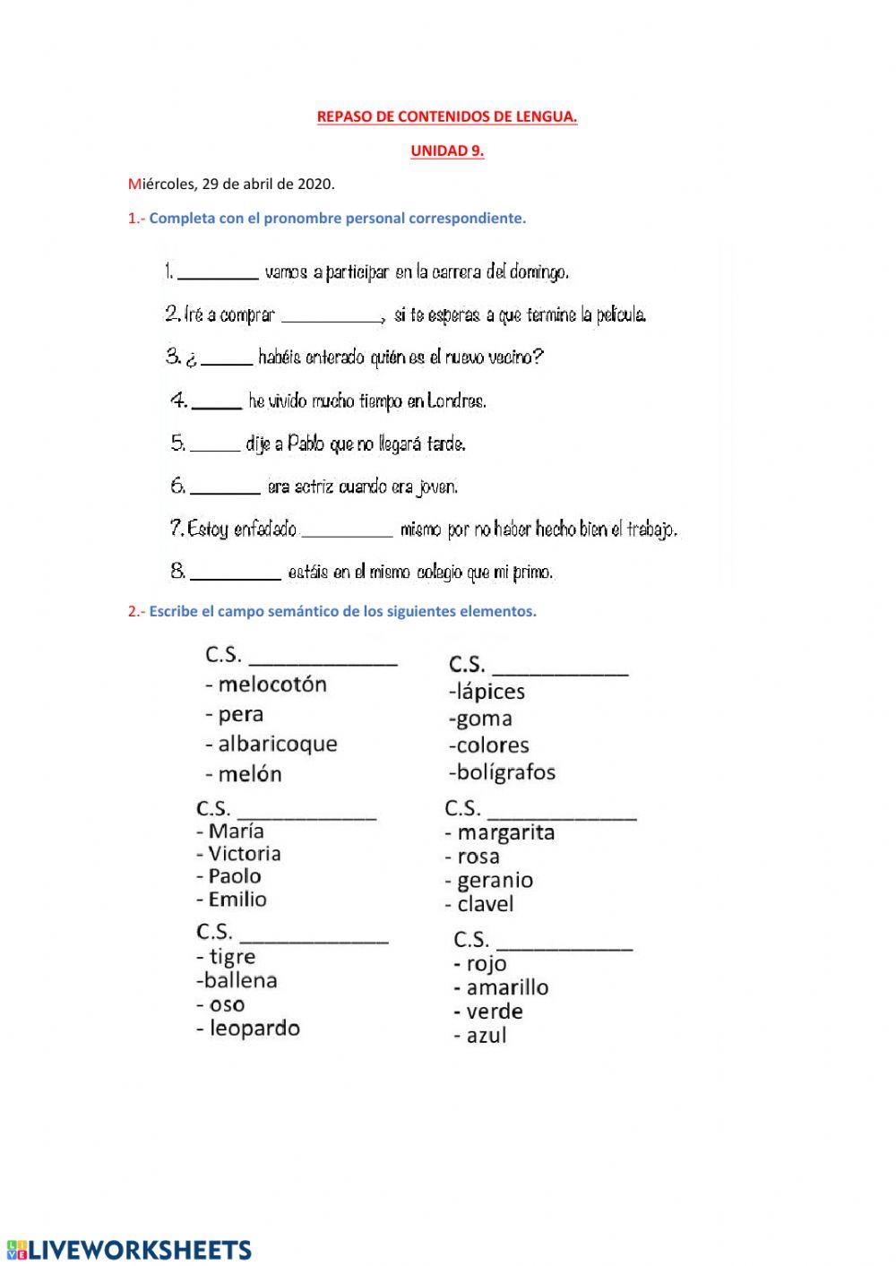 Pronombres y Campo Semántico