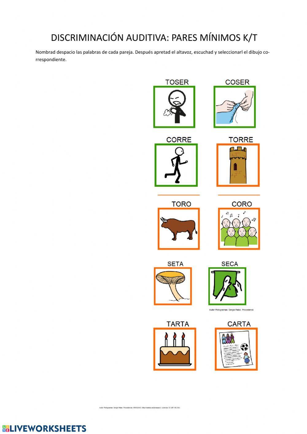 Discriminación auditiva. Pares mínimos k-t