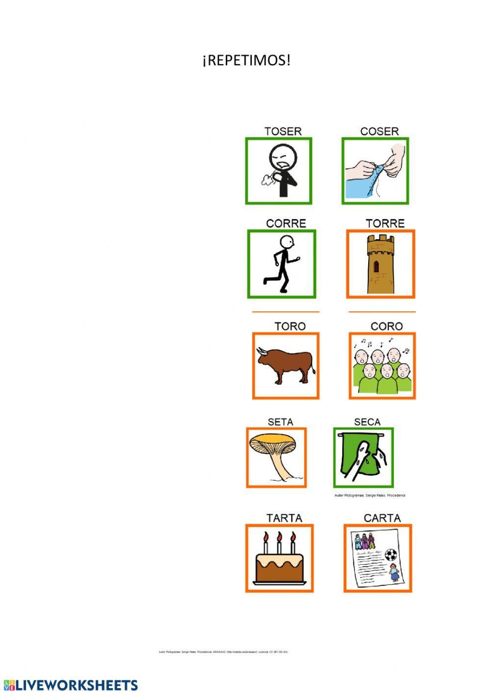 Discriminación auditiva. Pares mínimos k-t