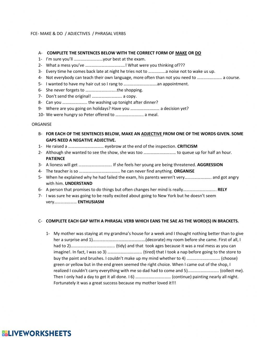 Adjectives-phrasal verbs-make & do