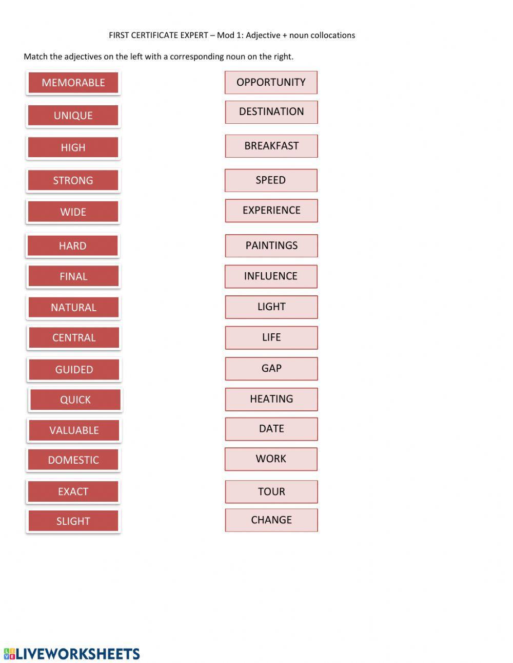First Certificate Expert - module 1 - adjectives + noun collocations