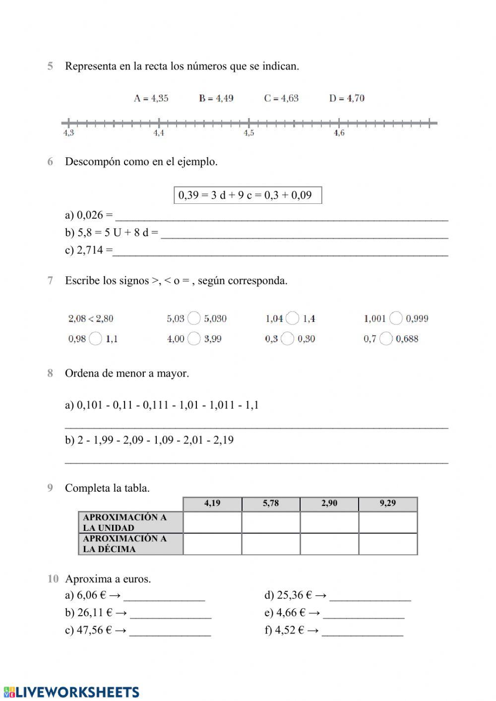 Repaso numeración con decimales