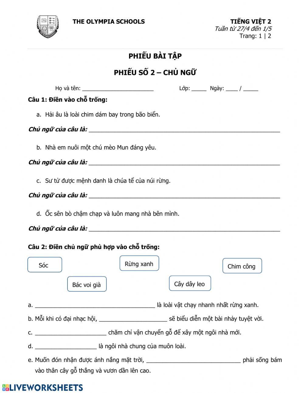 Phiếu số 2-Tuần 13