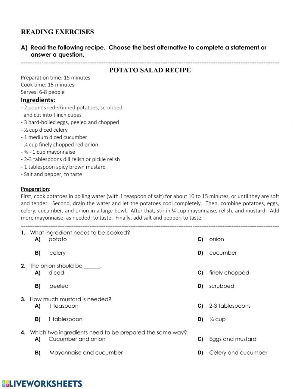 Activity 4 reading exercises recipes online exercise for live