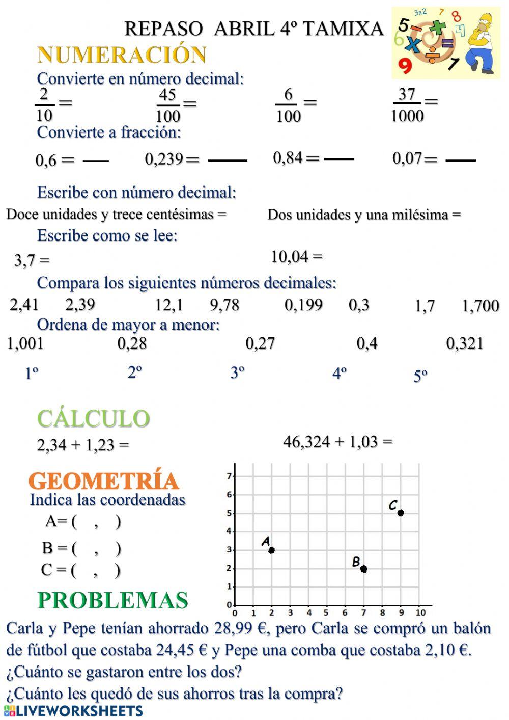 4º Repaso matemáticas números decimales