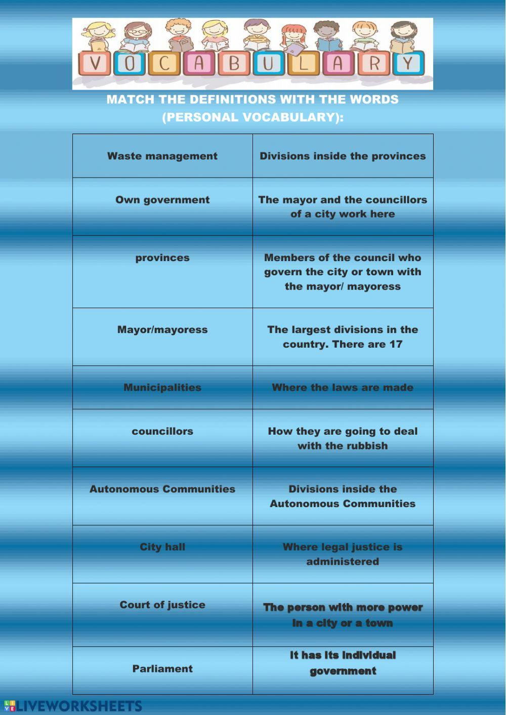 Vocabulary social 6th primary