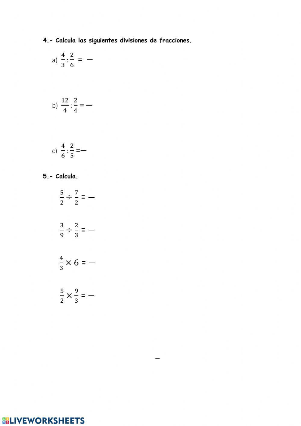 Multiplicación y división de fracciones, para mi cole