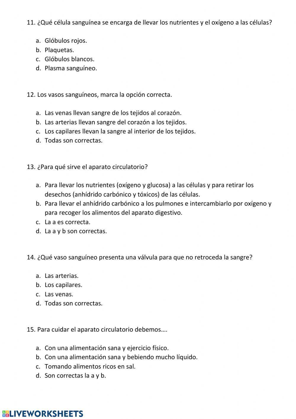 Examen tipo test Aparato Circulatorio