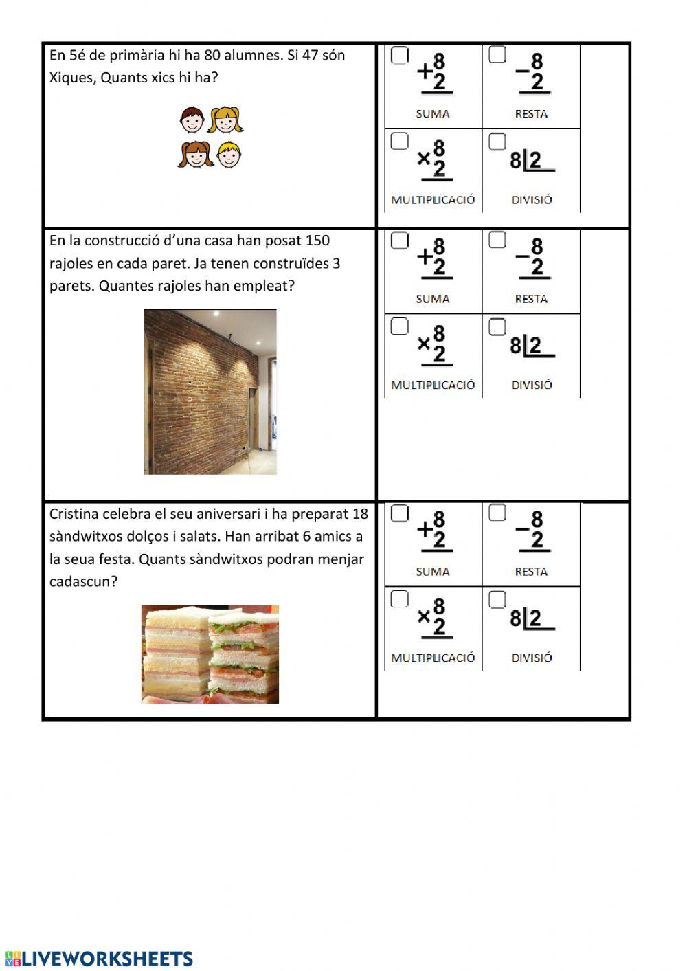 Identificació operacions problemes