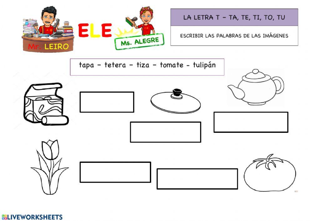 La letra t- escribir palabras
