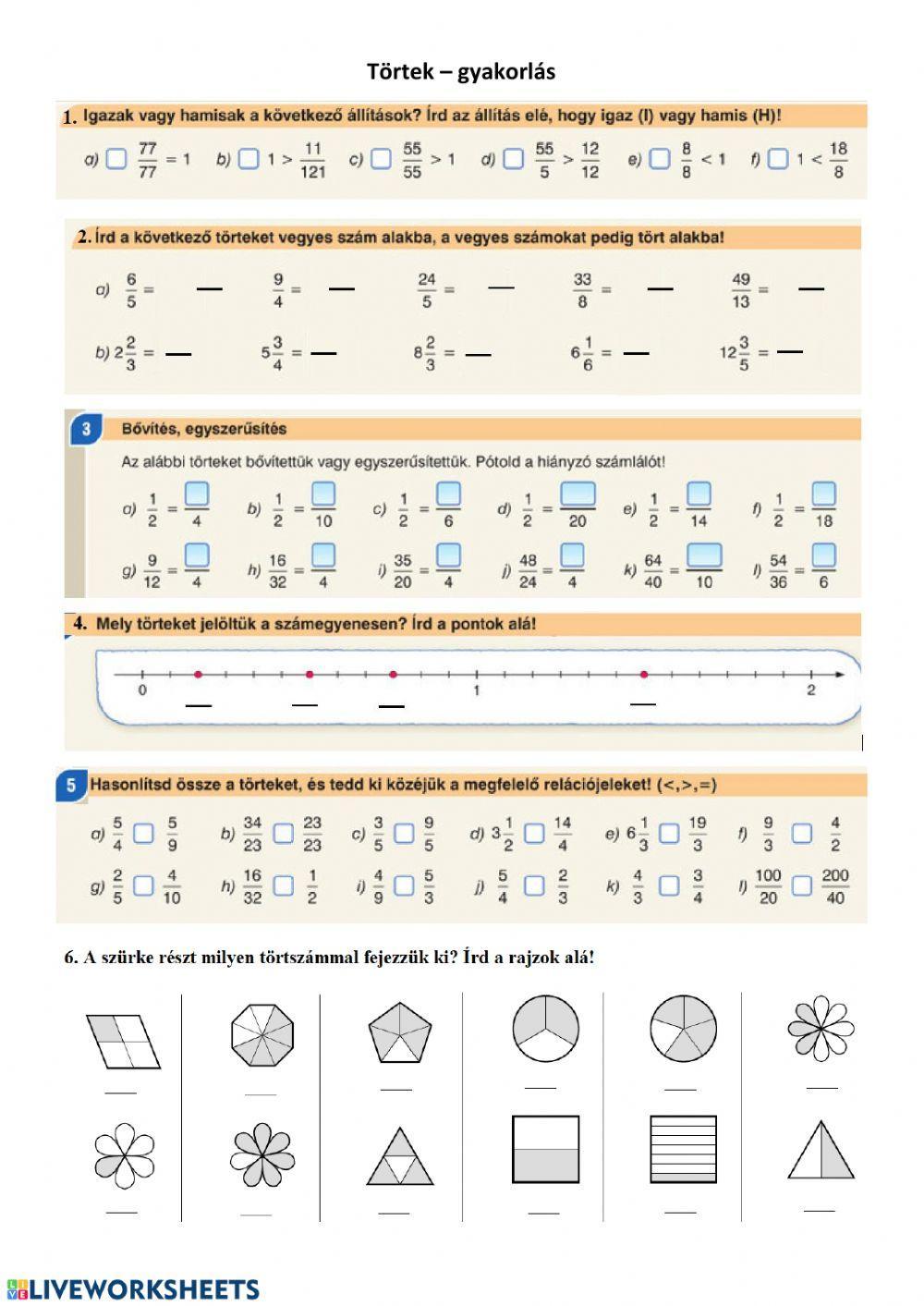 Törtek - gyakorlás