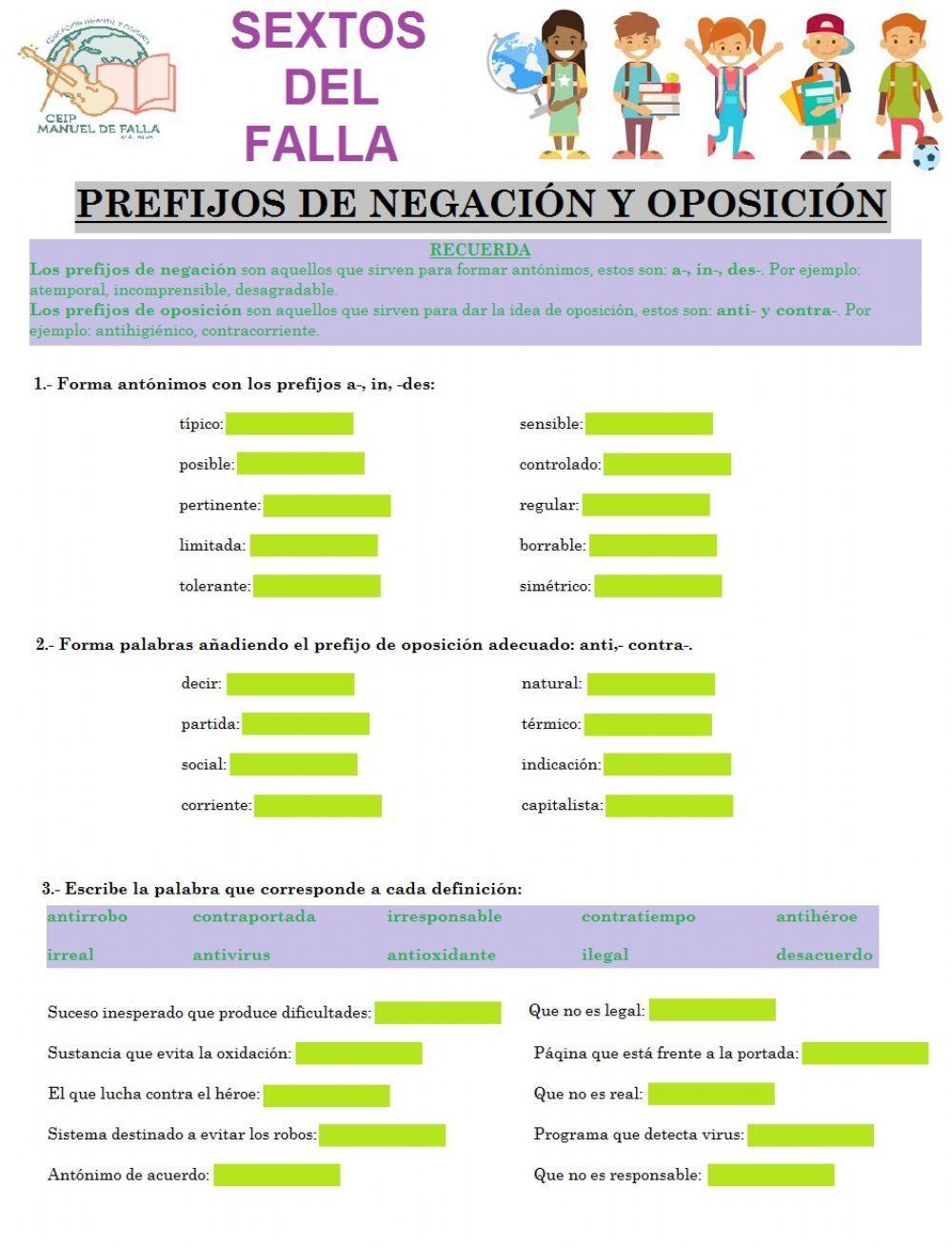 Prefijos de negación y oposición