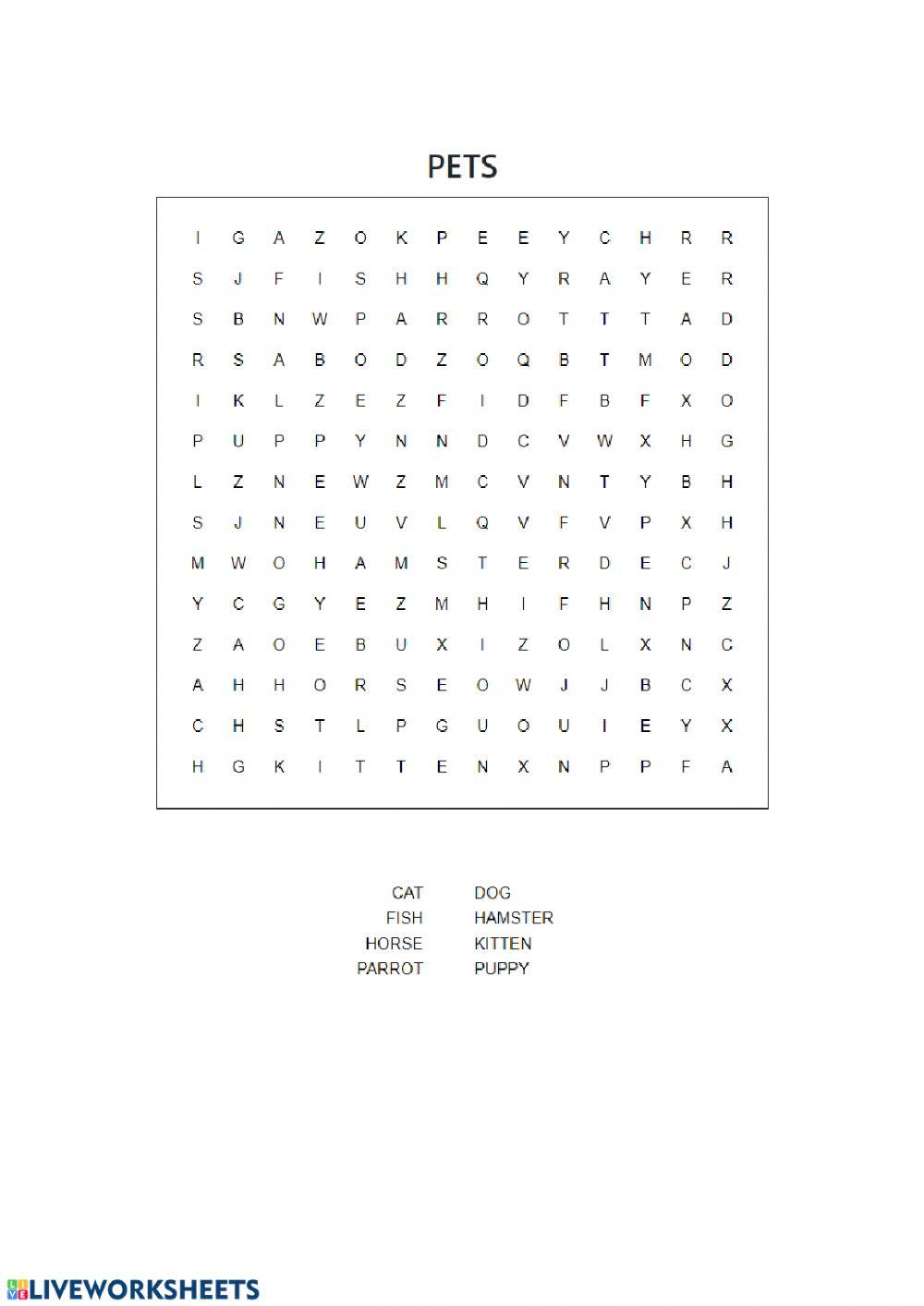 Wordsearch animals