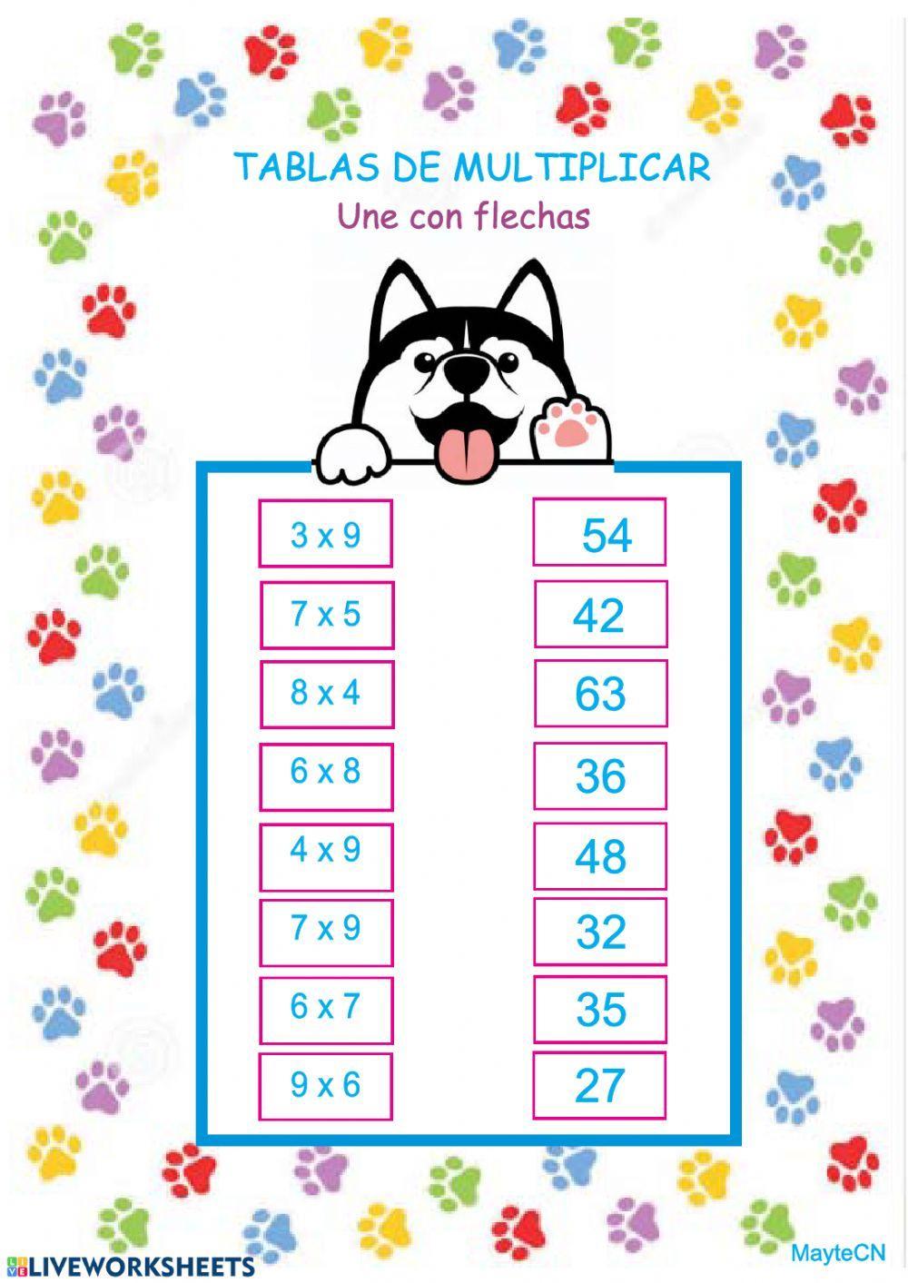 Plataforma digital (wordwall) para Tablas de multiplicar 