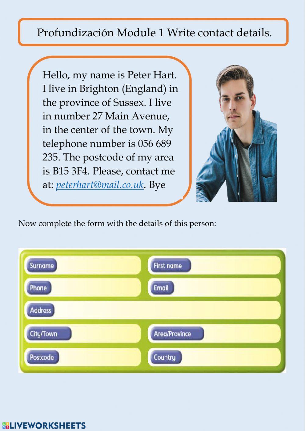Complete a contact details form