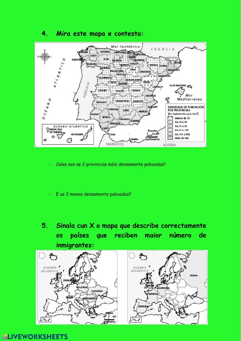 Poboación en españa e europa