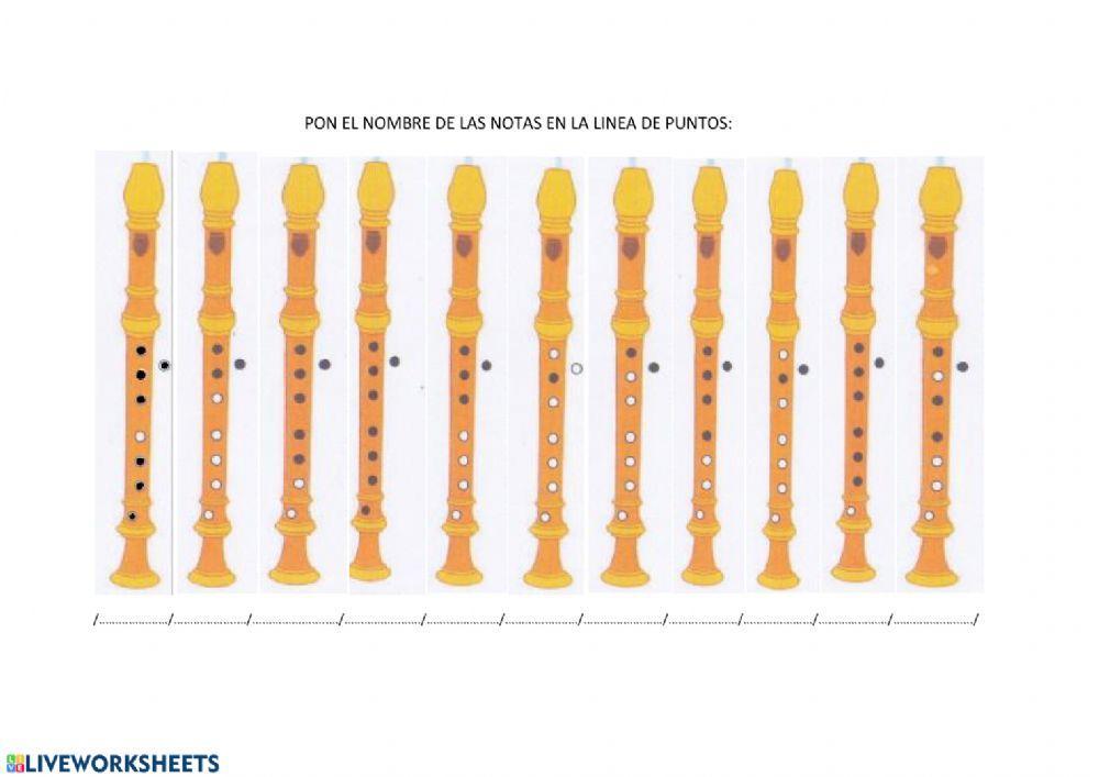 PONER EL NOMBRE DE LAS NOTAS QUE TOCAN LAS FLAUTAS 5º Y 6º