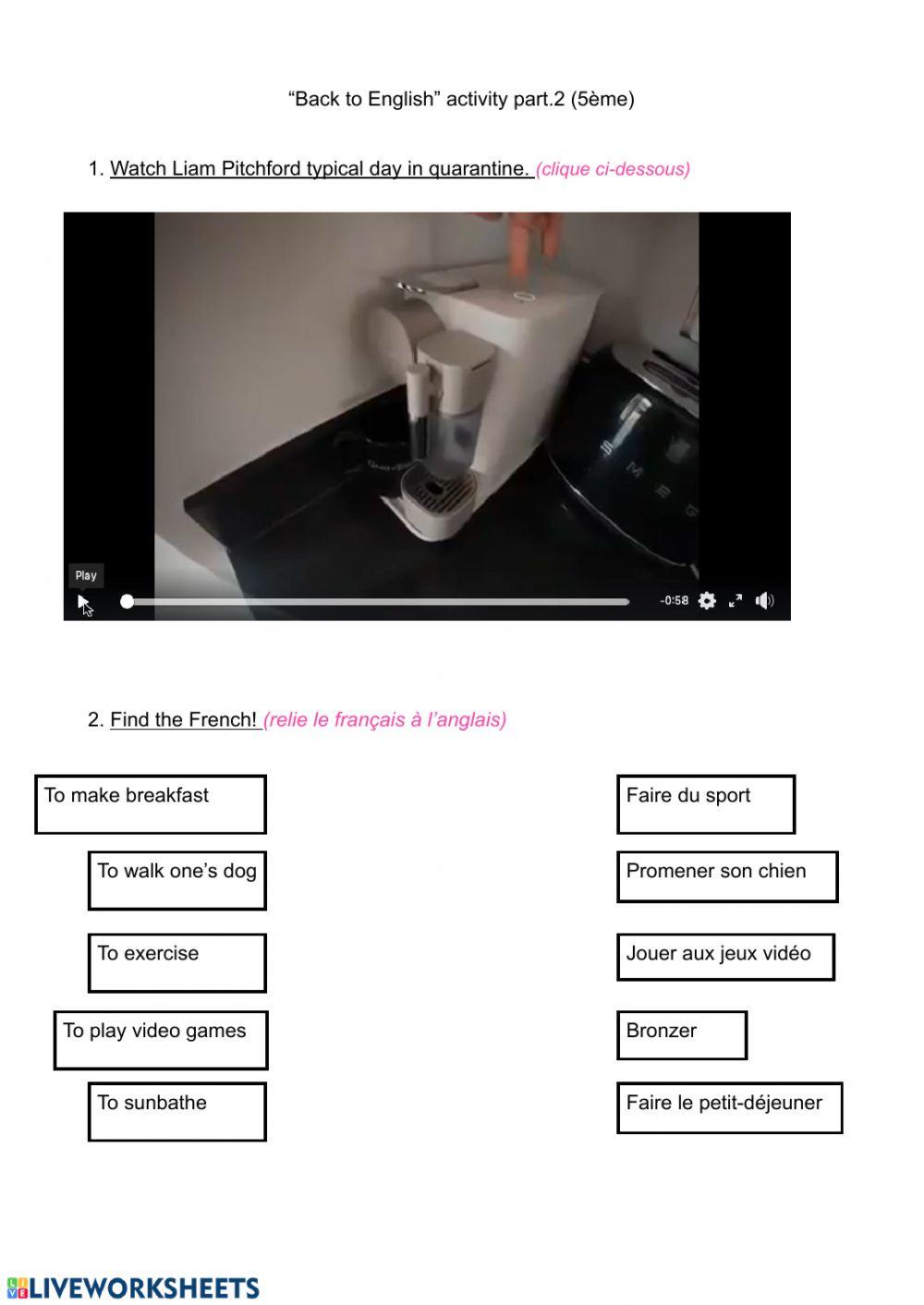 Liam Pitchford typical day in quarantine (5ème)