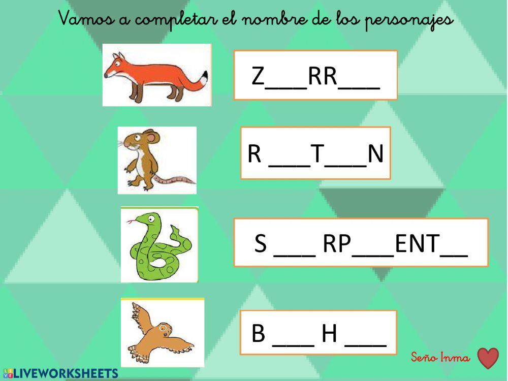 Completar nombres de animales