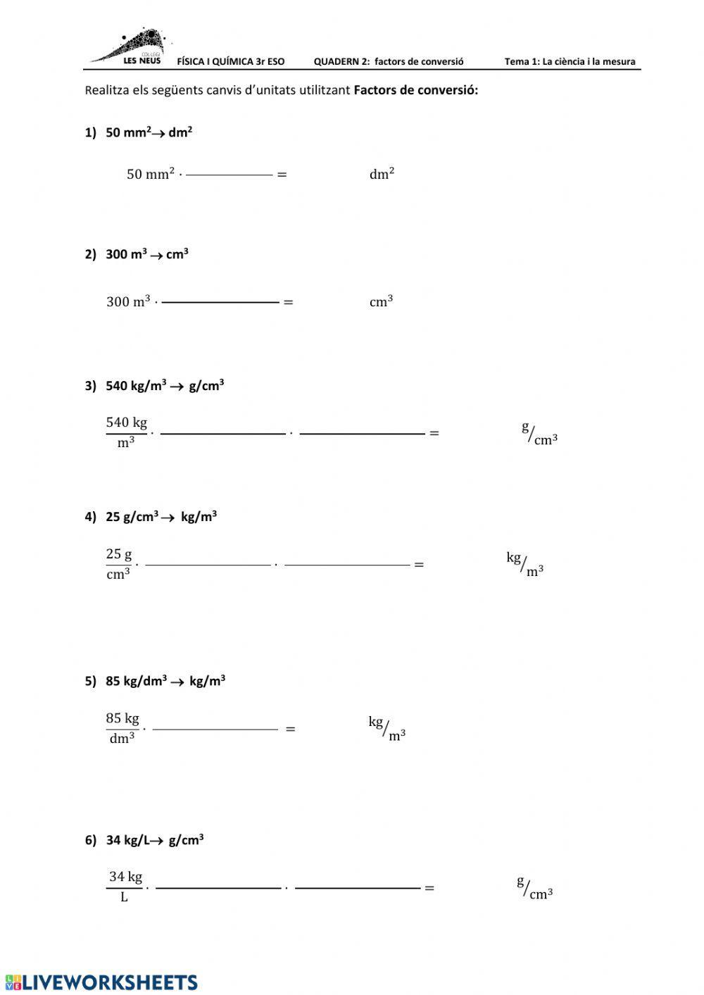 Problemes factors conversió i notació científica