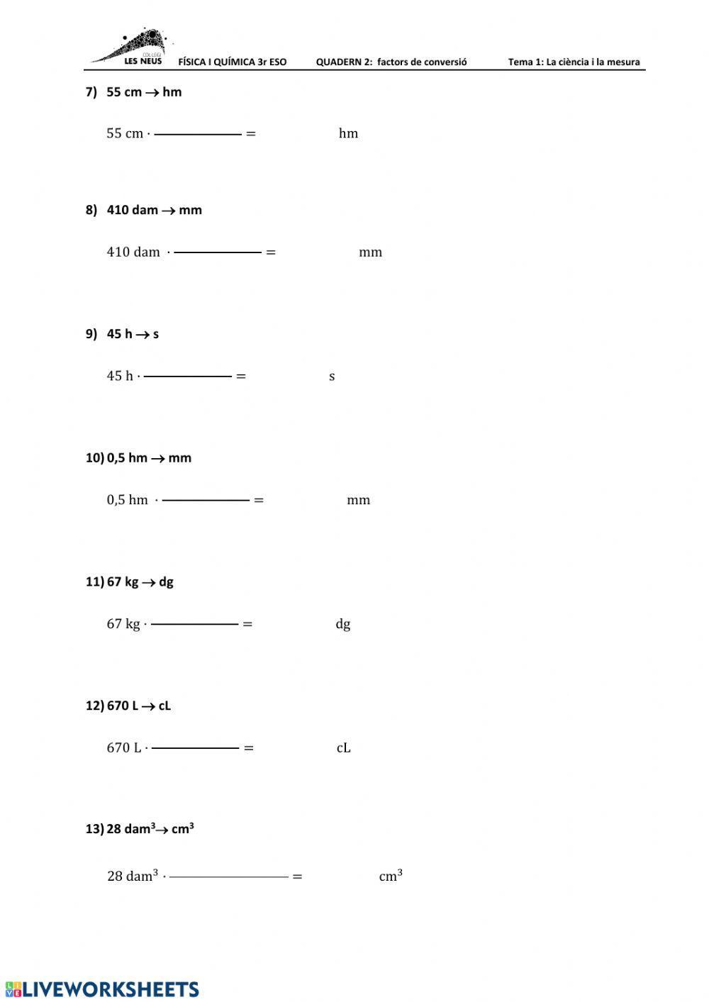 Problemes factors conversió i notació científica