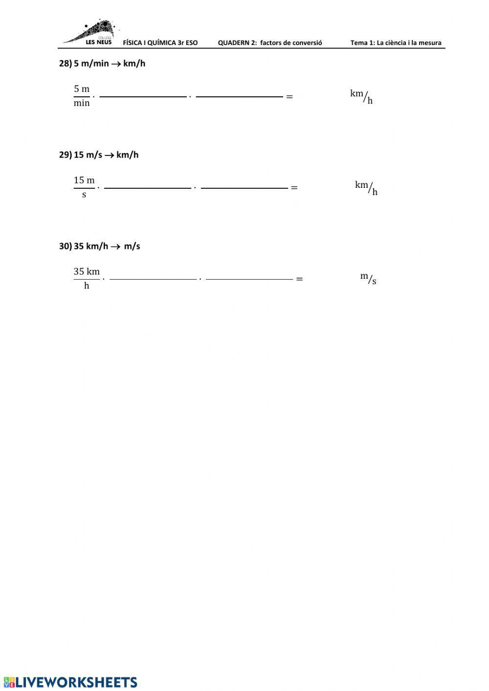 Problemes factors conversió i notació científica