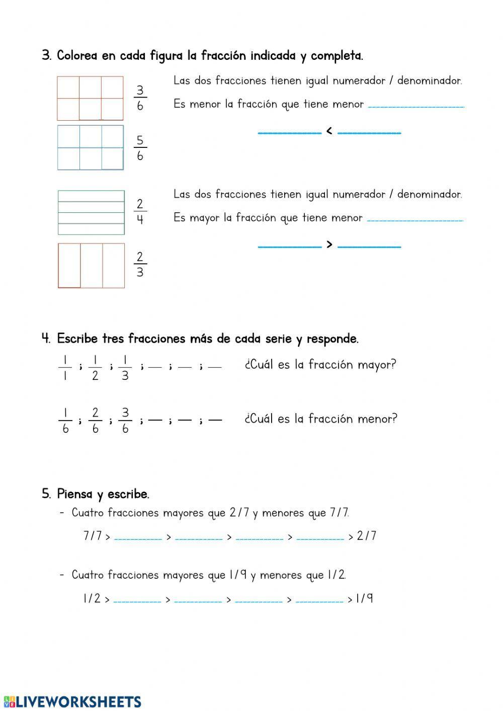 Comparación de fracciones.