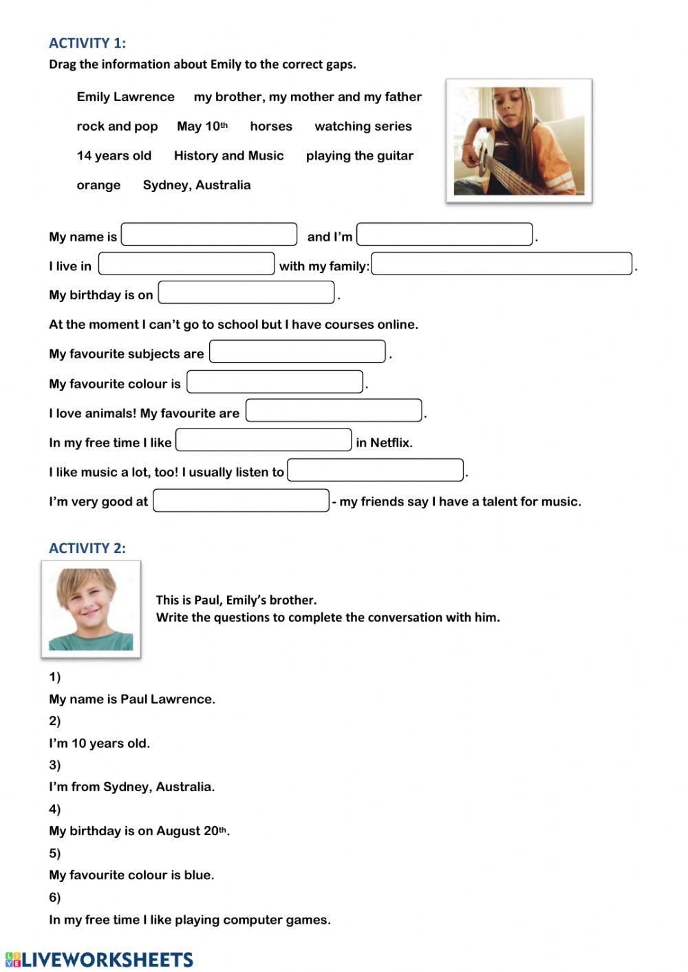 Reading about someone's personal information - Asking personal questions