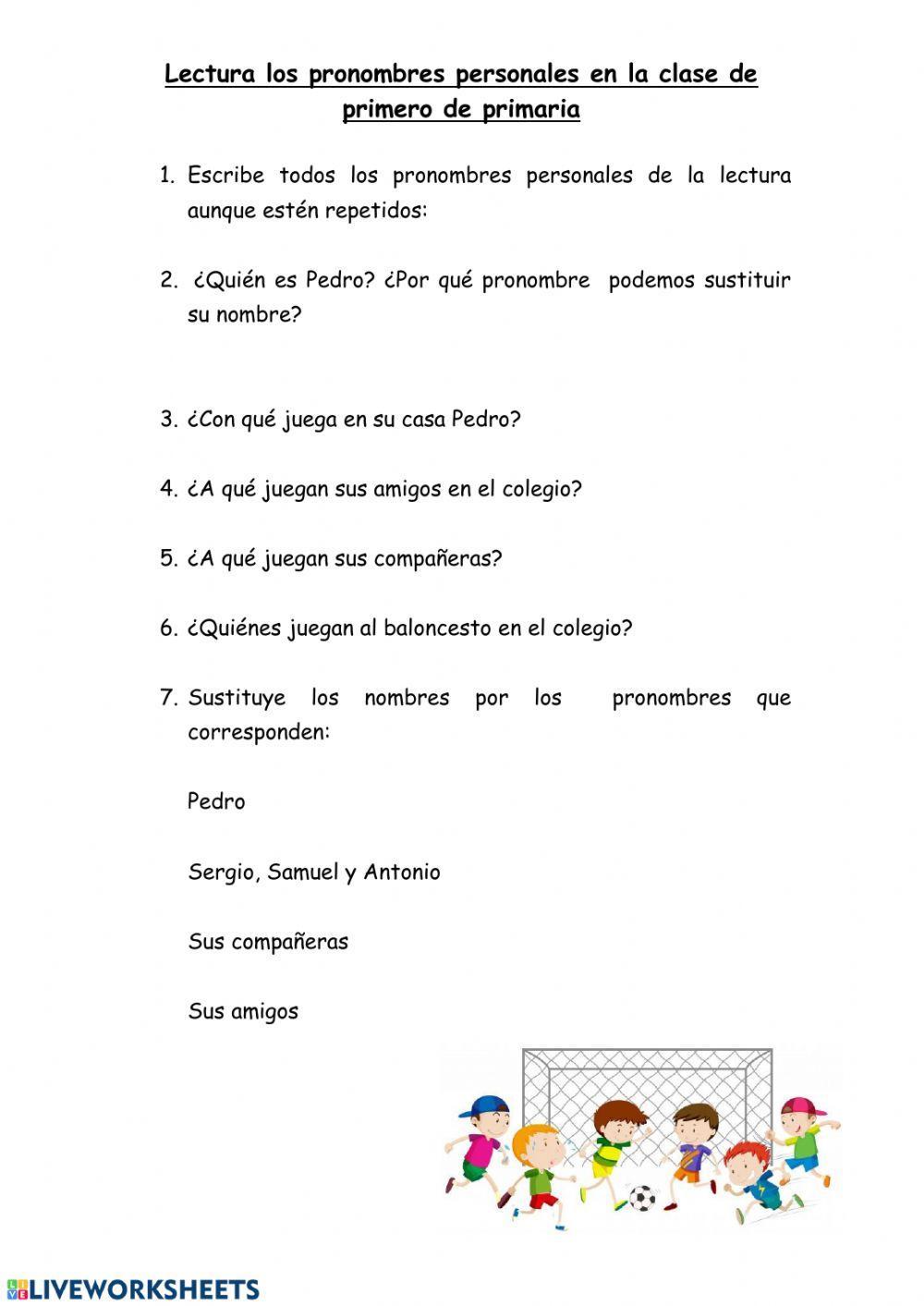 Lectura con los pronombres para primero