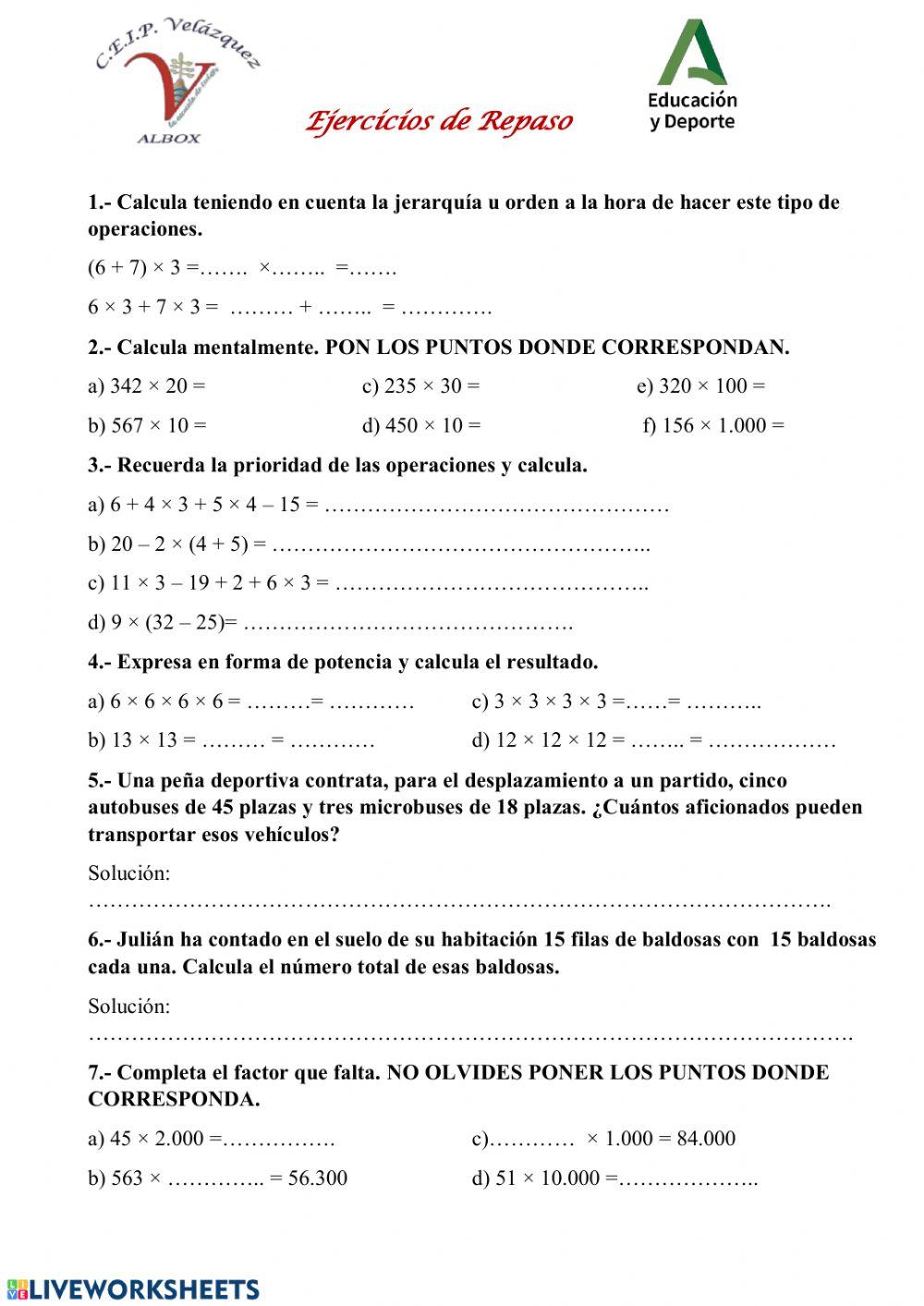 Repaso matemáticas 2.