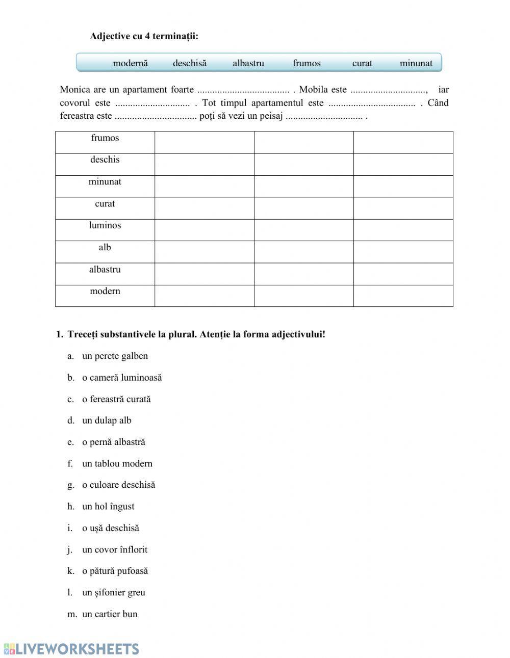 Locuința. Prepoziții de loc. Adjectivul