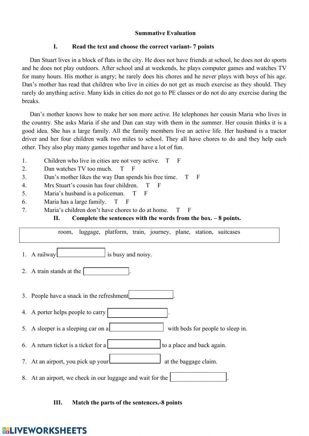 Summative Test worksheet | Live Worksheets