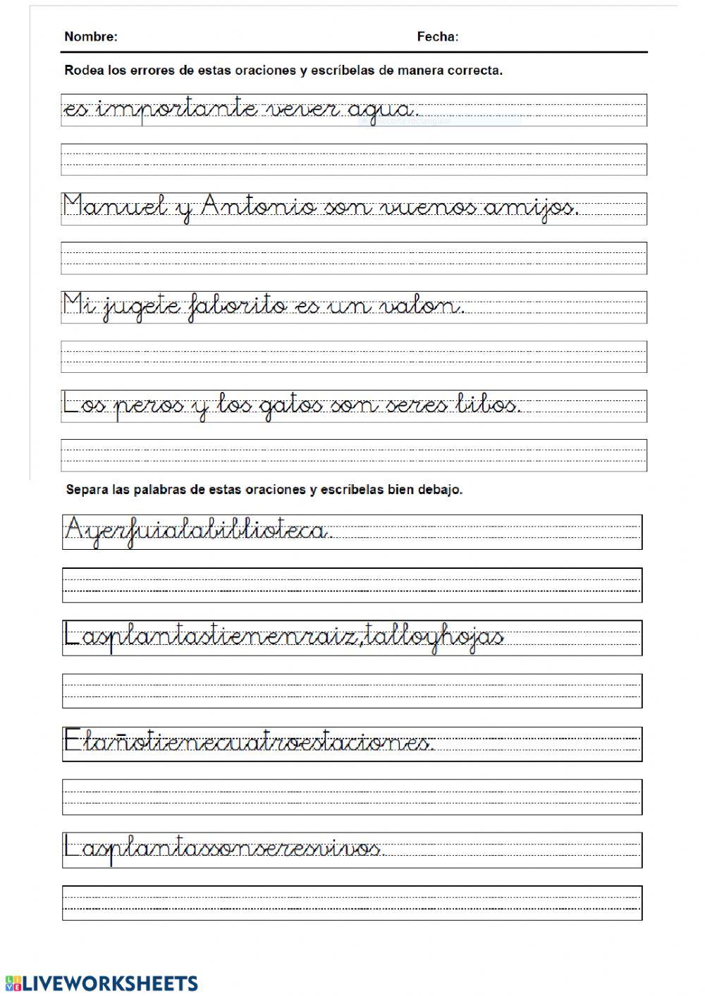 Errores ortográficos y escritura.