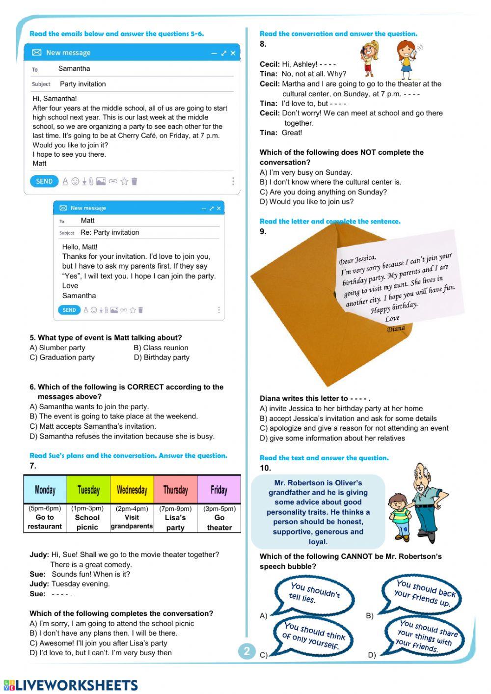 8th Grade-Unit 1 (Friendship) test-by mete elt