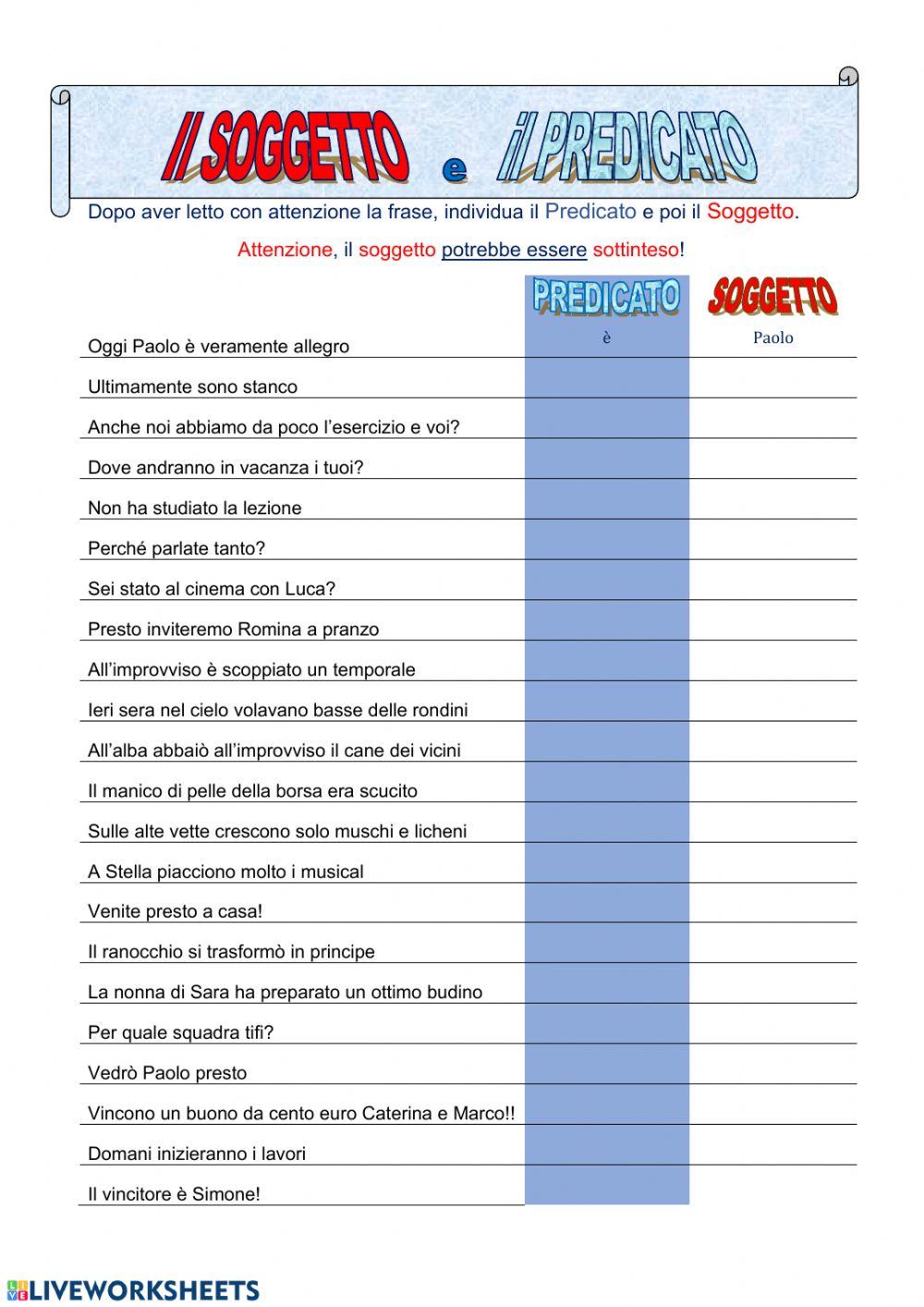 Analisi Logica:Soggetto e Predicato Analisi Logica:Soggetto e Predicato