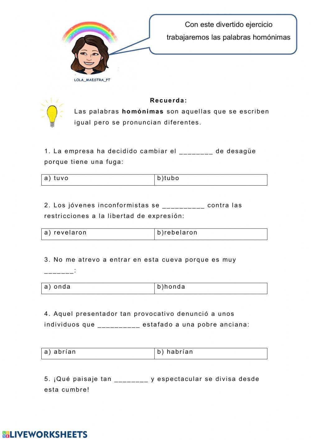 Palabras homónimas 4º EP