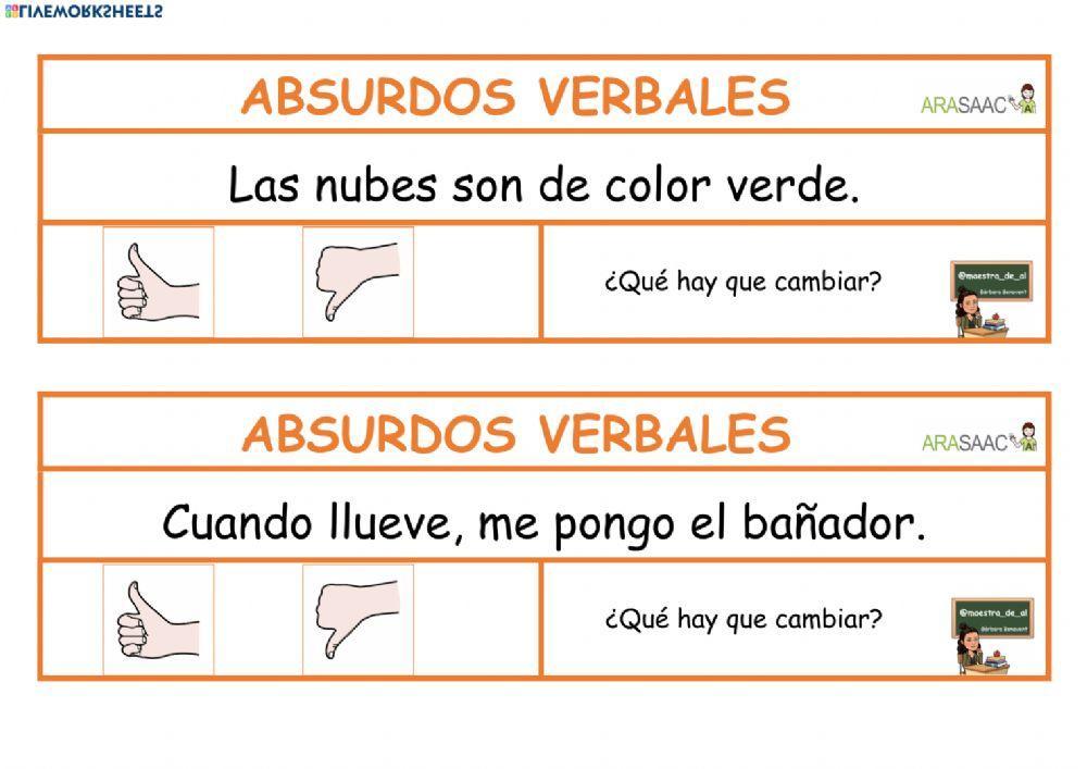ABSURDOS VERBALES: procedencia arasaac y- maestra de al