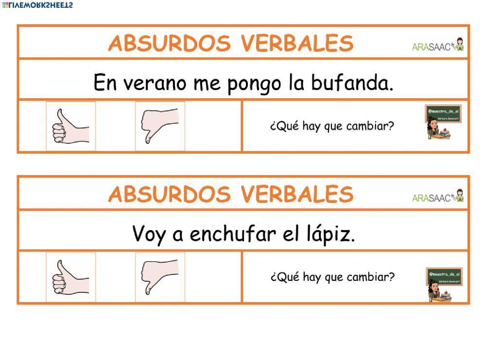 ABSURDOS VERBALES: procedencia arasaac y- maestra de al