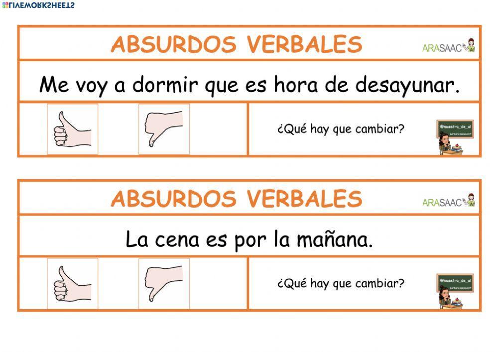 ABSURDOS VERBALES: procedencia arasaac y- maestra de al