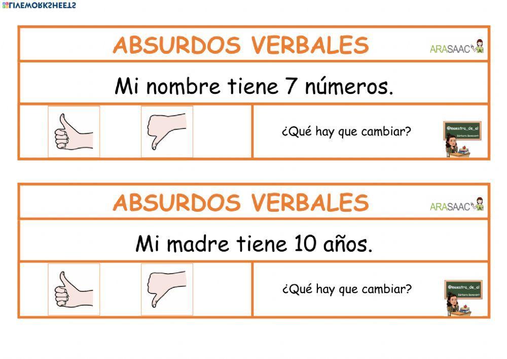 ABSURDOS VERBALES: procedencia arasaac y- maestra de al