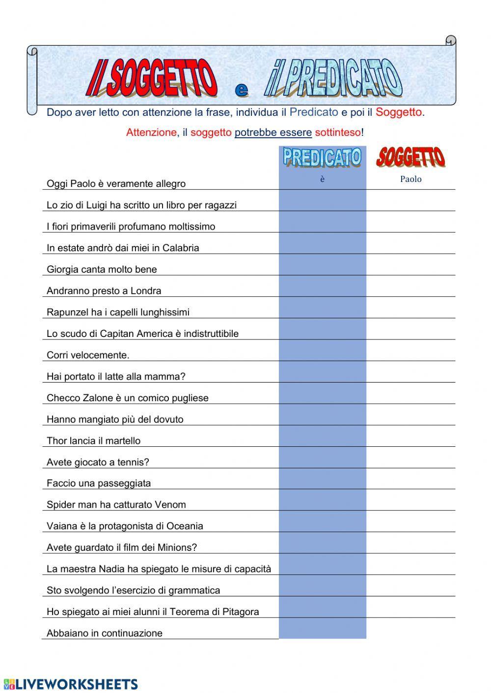 Analisi Logica:Soggetto e Predicato Analisi Logica:Soggetto e Predicato