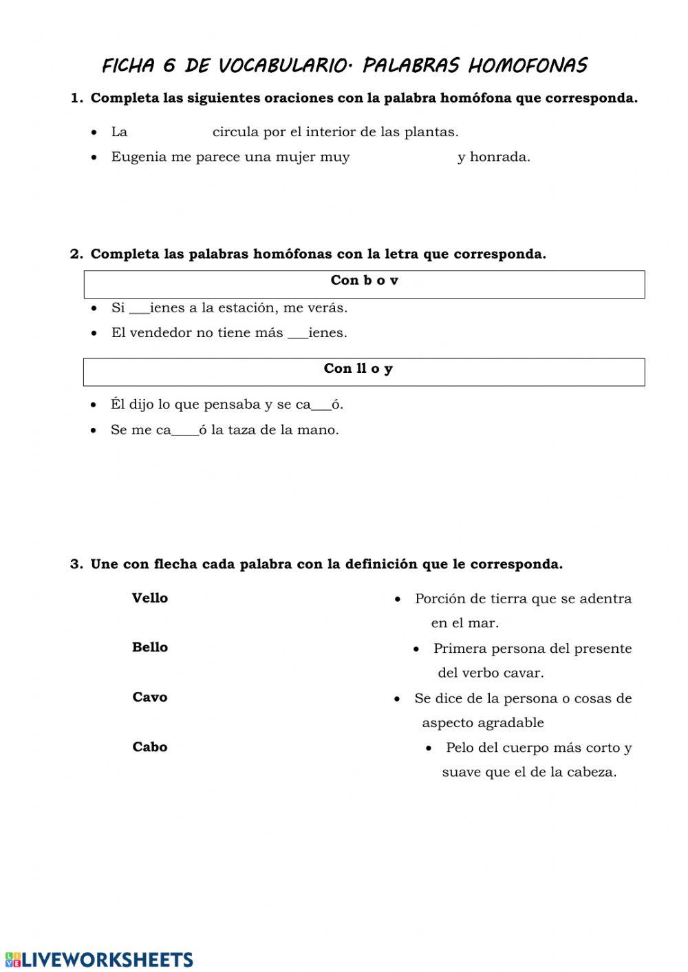 Vocabulario. Las palabras homófonas.