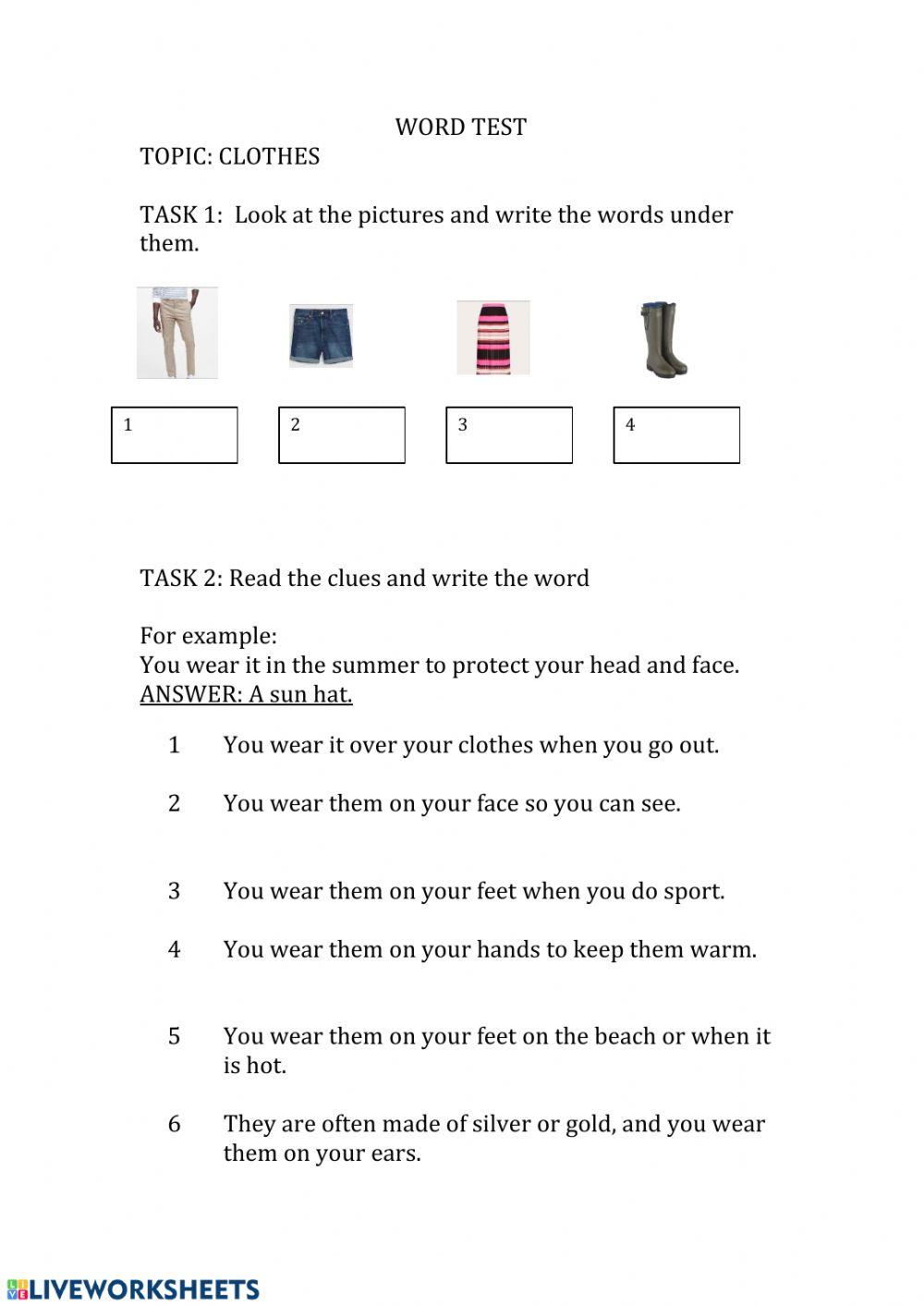 Test words for clothes