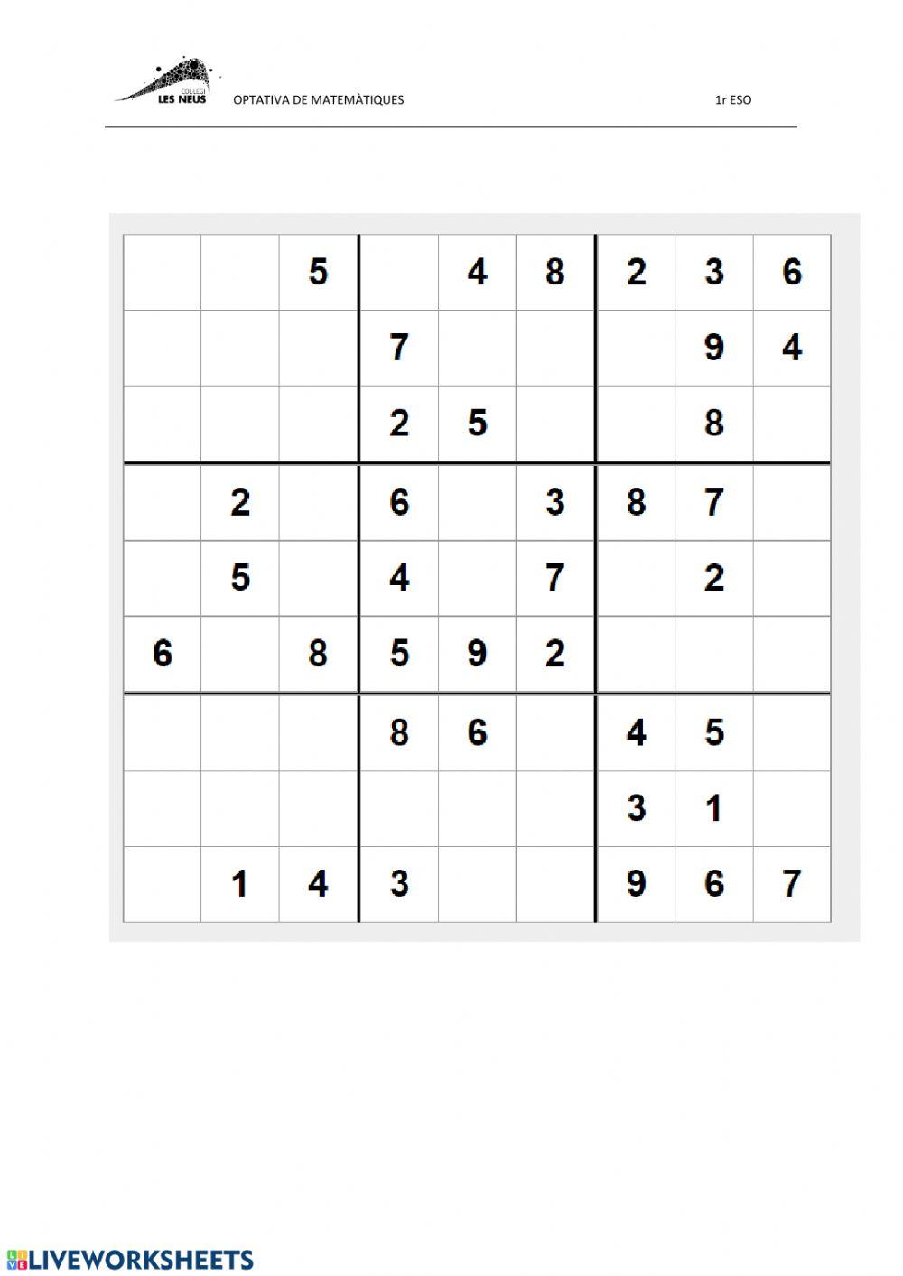 SUDOKU 9x9. Nivell 0. (1)