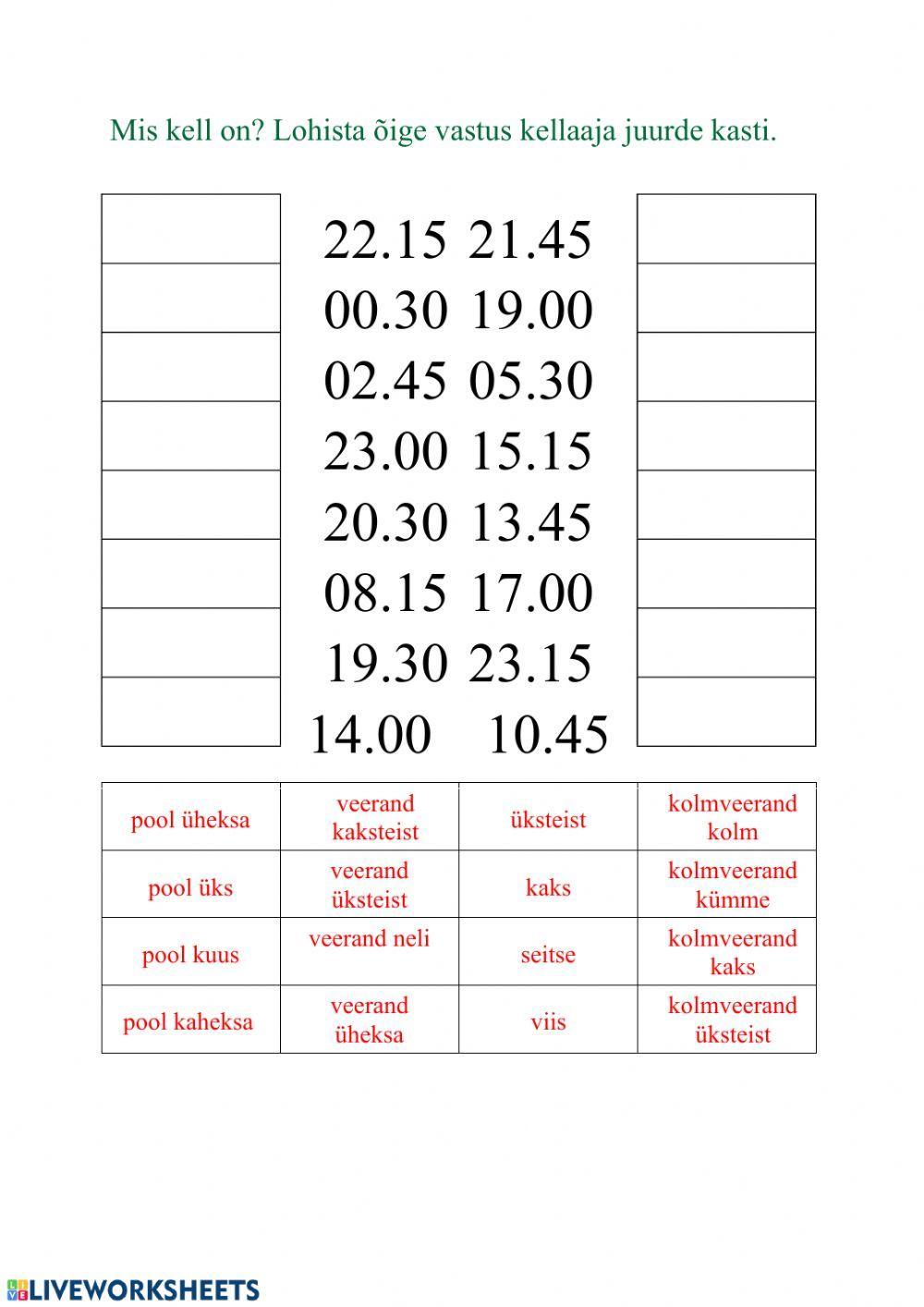 Kell, veerand, pool, kolmveerand, täistund