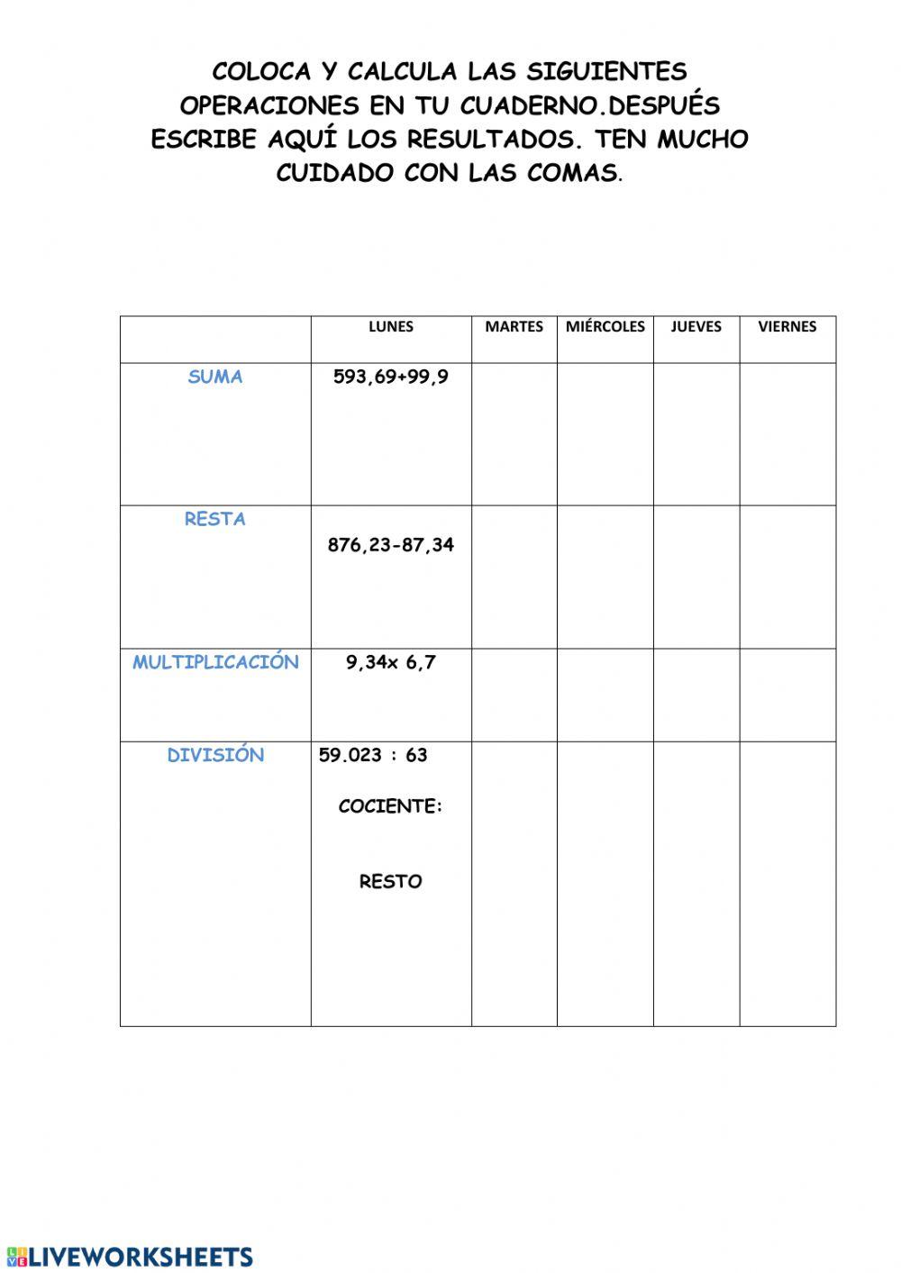 Operaciones decimales