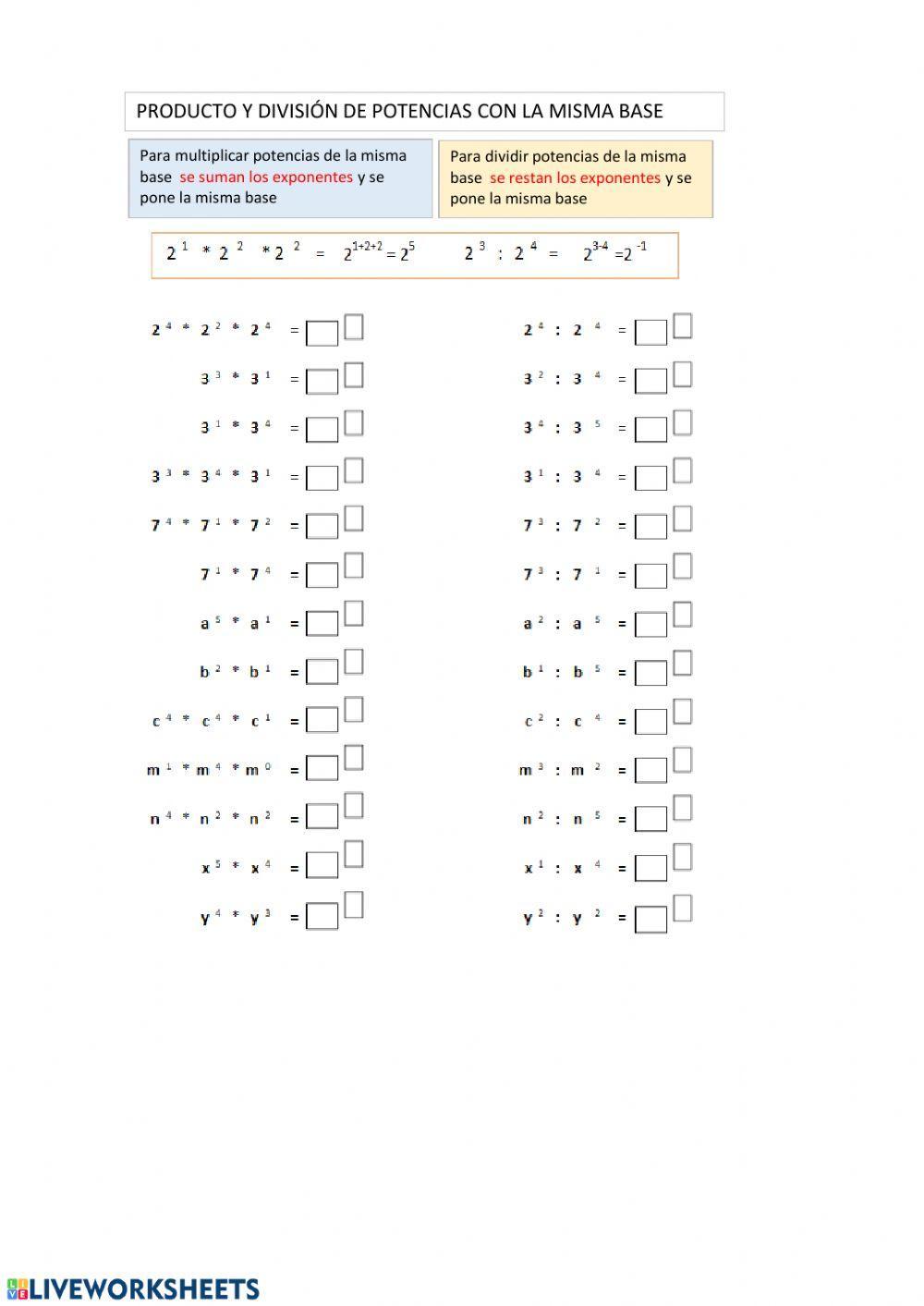 Producto y división de potencias