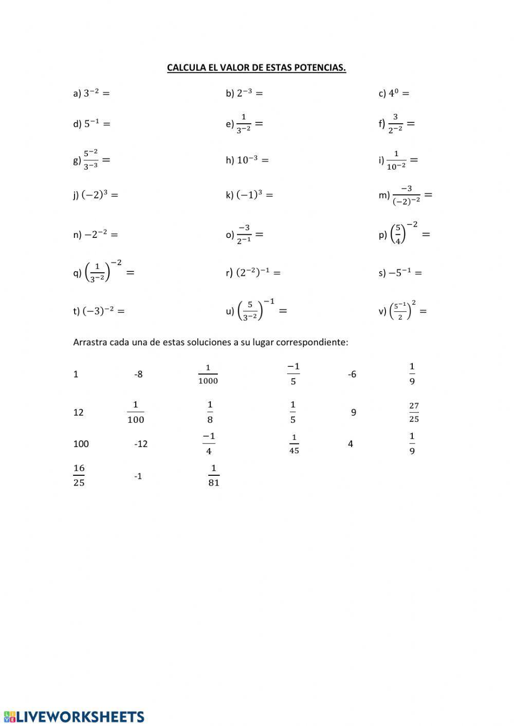 Potencias de exponente entero Potencias de exponente entero