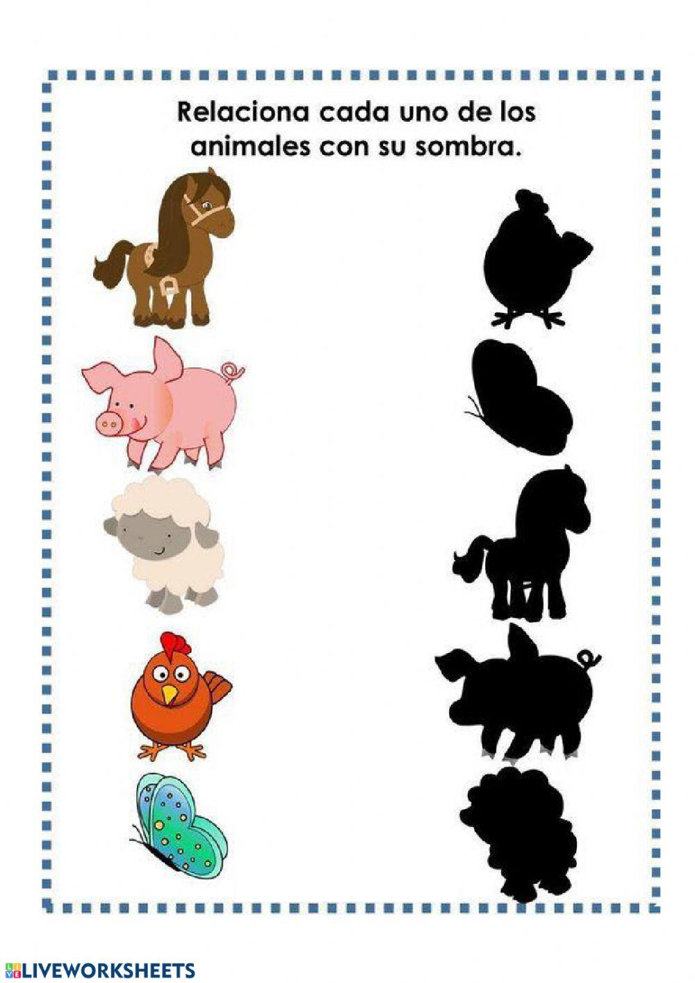 Relacionar cada animal con su sombra Relacionar cada animal con su sombra